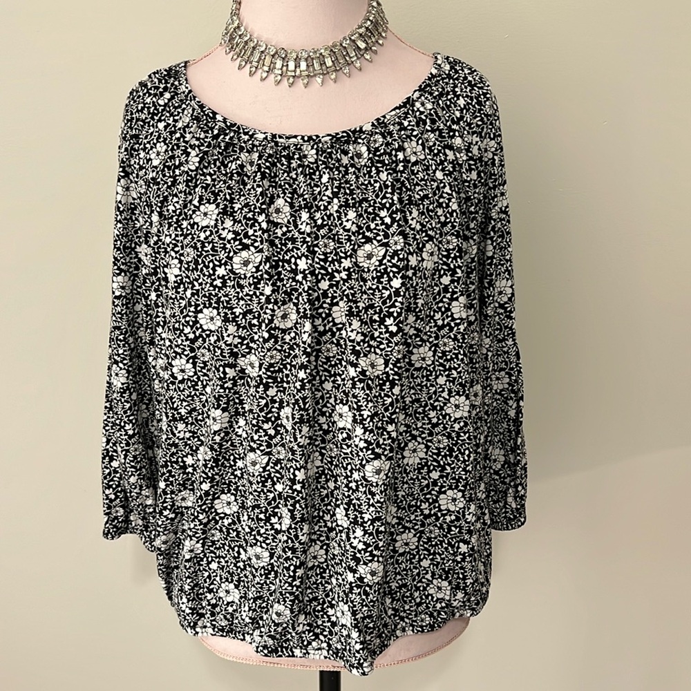 Michael Kors, black and white floral print top in size large